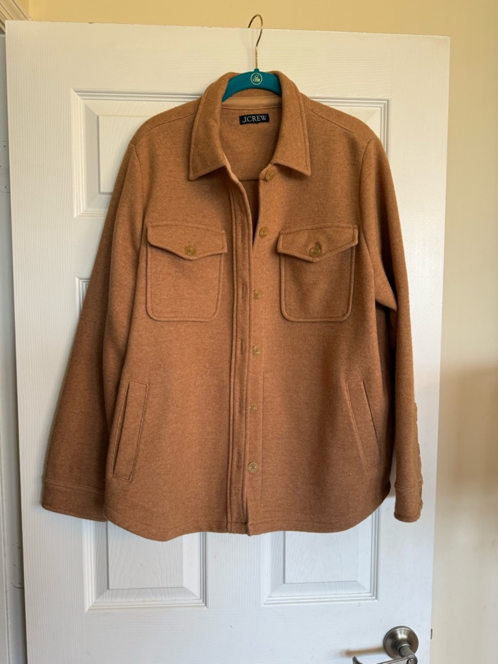 J.Crew Camel Wool Blend Shacket Jacket Button Front Pockets Women’s L - Picture 2 of 6
